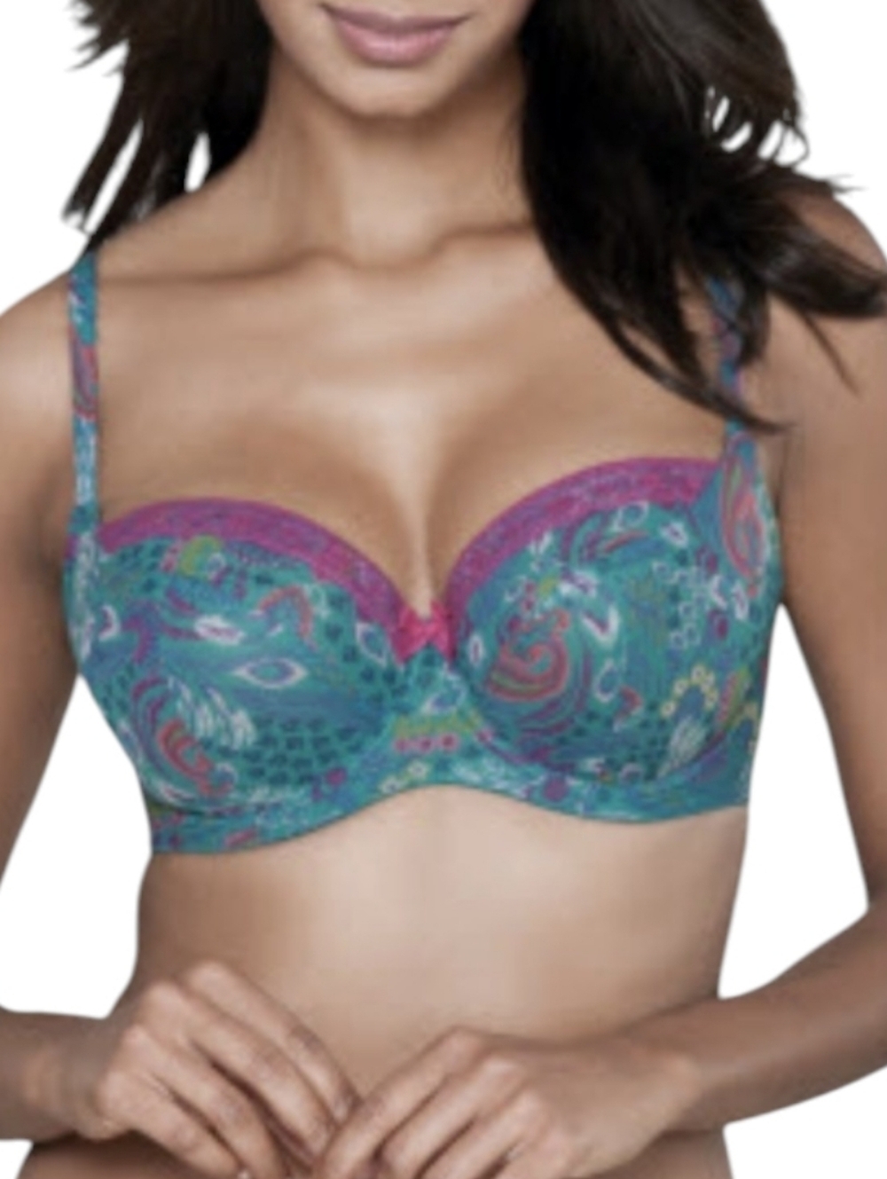 Cleo By Panache Alexa Balconnette Bra 30J Turquoise Paisley Floral w Lace Trim